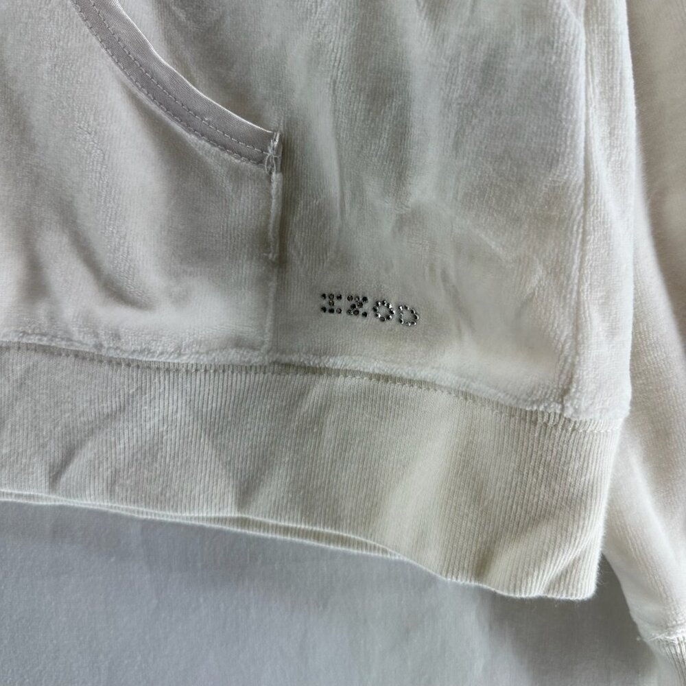 Izod Movement Velour Full-zip Hooded Sweatshirt Women L Stretch Pocket Off White - Picture 11 of 12